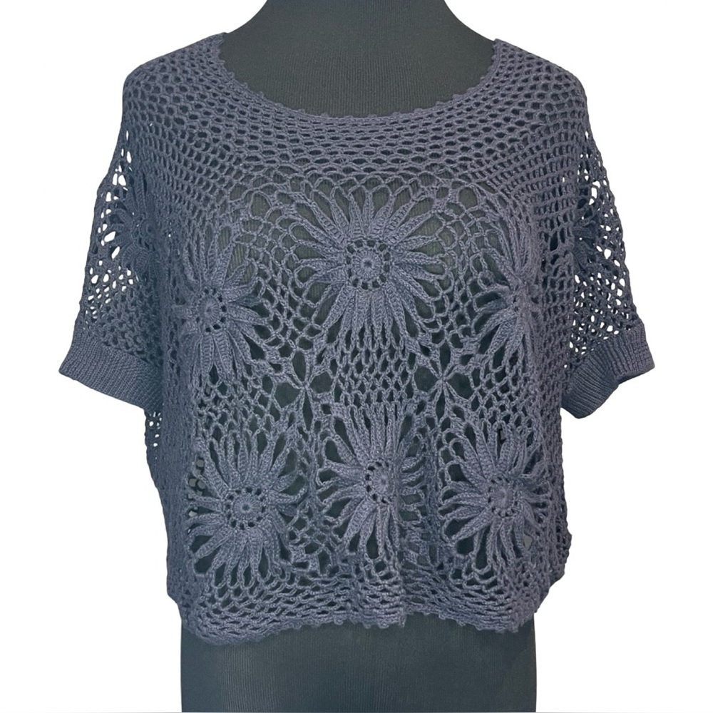 Free People New Romantics Daisy Crochet Oversized Crop Top